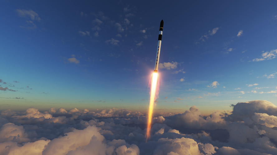 Renderização conceptual do lançador RFA One a atravessar nuvens