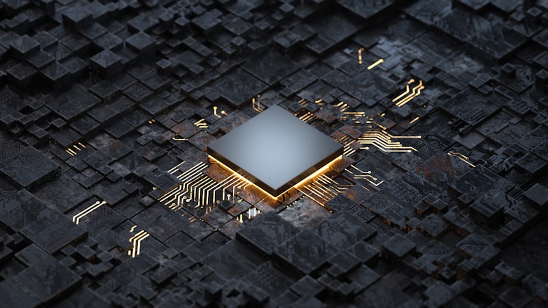 Processador CPU 3D com circuitos interligados, representando a microeletrónica de ponta