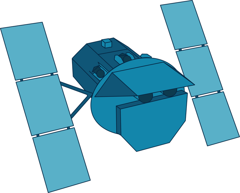 Ilustração do telescópio espacial Swift da NASA, com os seus três telescópios multi-espectrais e painéis solares laterais