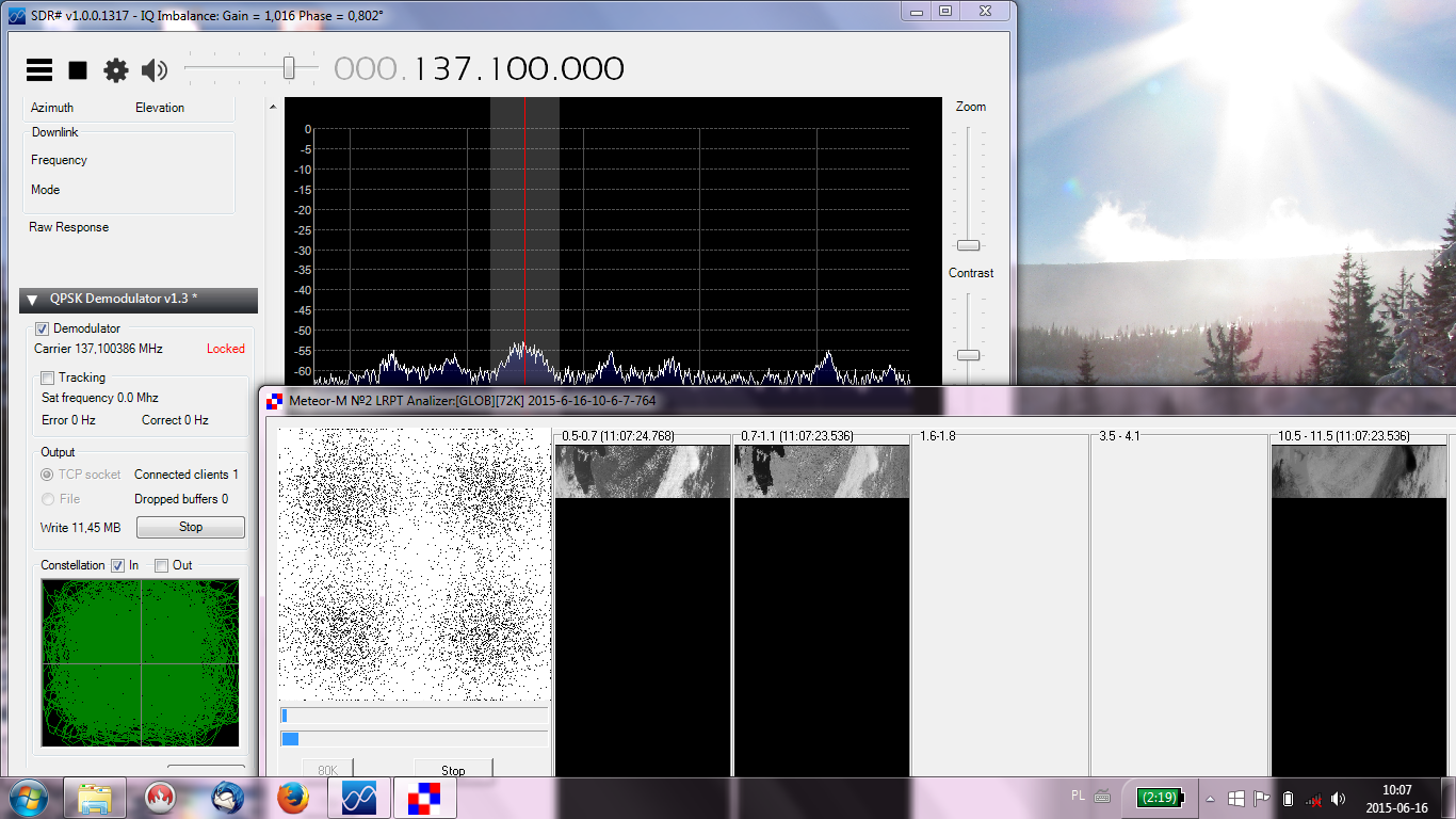 SatDump a descodificar em tempo real o satélite Meteor-M2