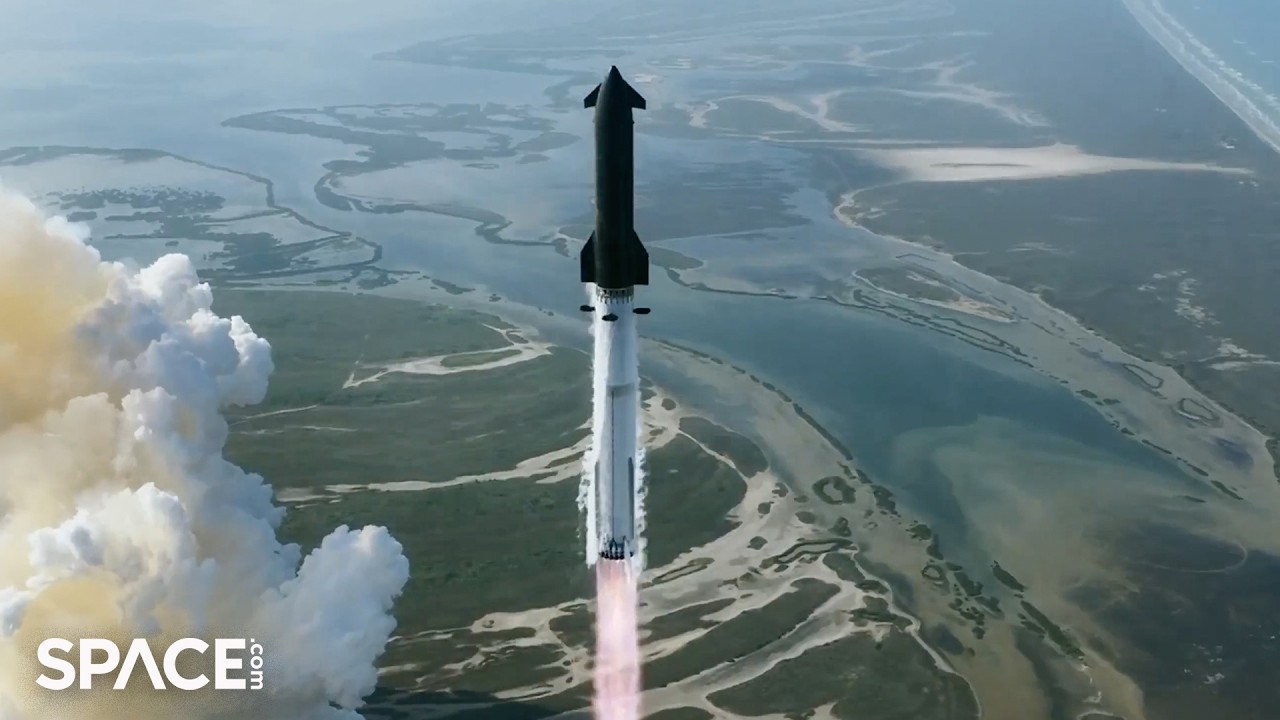 Vídeo: Vídeo condensado (1 minuto e 17 segundos) do lançamento, voo e amaragem da Starship V3 no Oceano Índico. Fonte: VideoFromSpace / Space.com