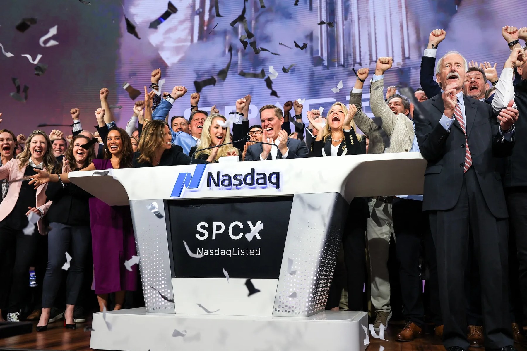 IPO da SpaceX na Nasdaq — 12 de Junho de 2026. Timothy A. Clary/AFP via Getty Images