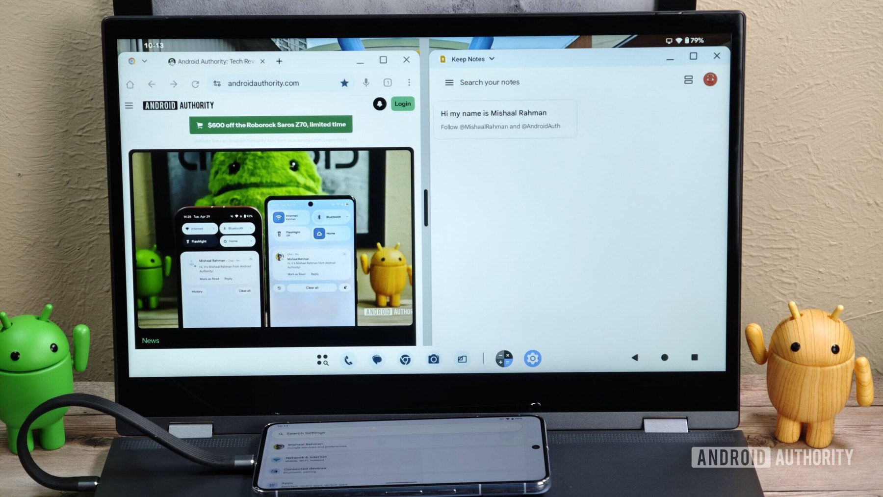 Duas aplicações lado a lado em janelas flutuantes no Android Desktop Mode